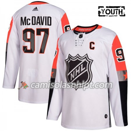 Camisola Edmonton Oilers Connor McDavid 97 2018 NHL All-Star Pacific Division Adidas Branco Authentic - Criança